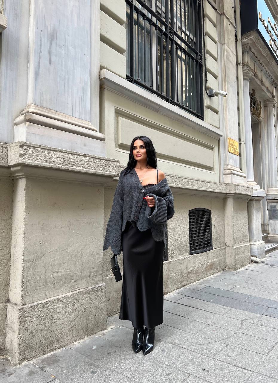 Gilet oversize en laine gris Cardigan Élégant