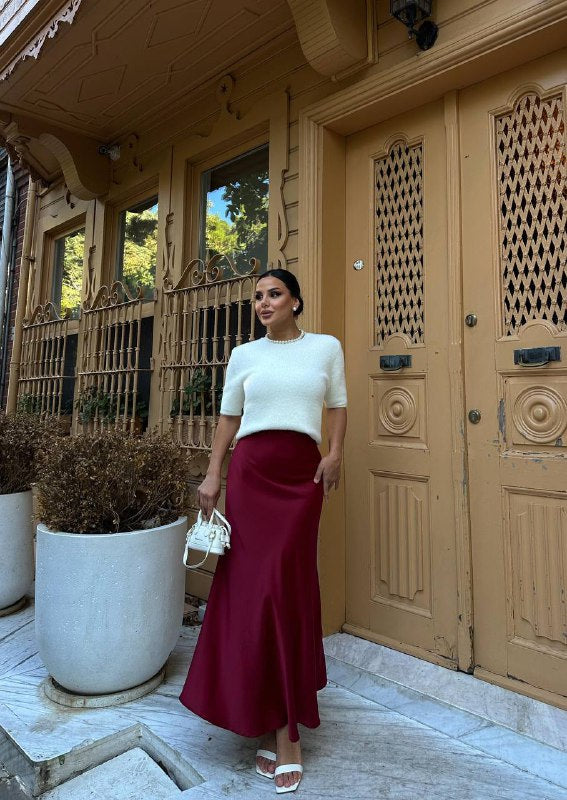 Jupe longue fluide bordeaux – Élégance raffinée pour chaque occasion