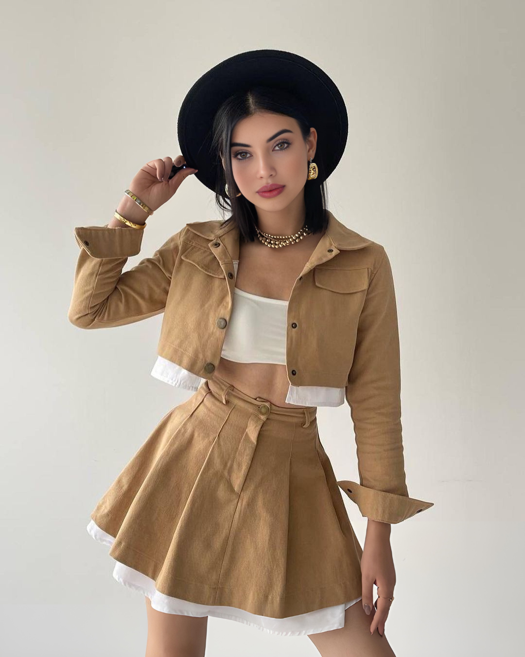 Faux-suede jacket & skirt two-piece deals