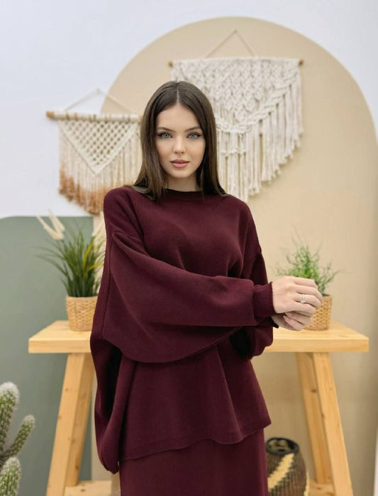 ensemble femme bordeaux 2 pieces chic oversize