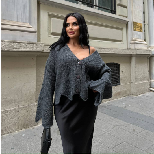 gilet oversize gris femme look chic cardigan maille