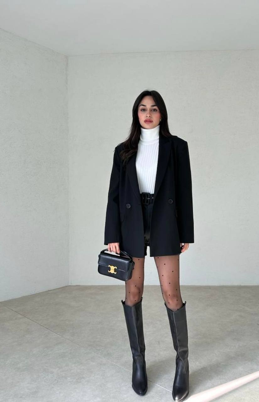 Veste Oversize Noir Double Boutonnage