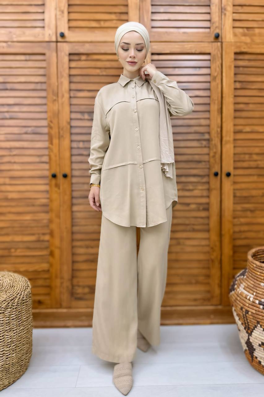ensemble chemise longue pantalon large femme