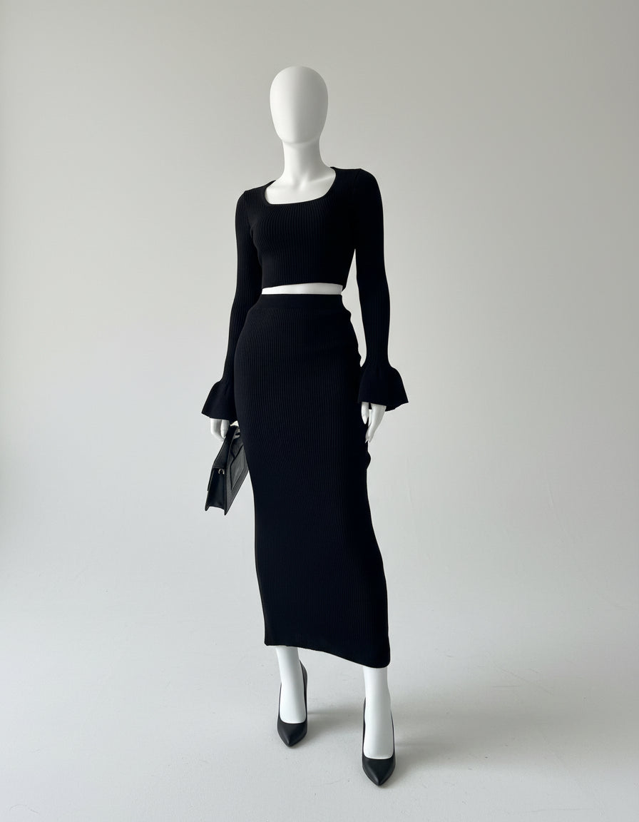 ensemble noir maille femme chic