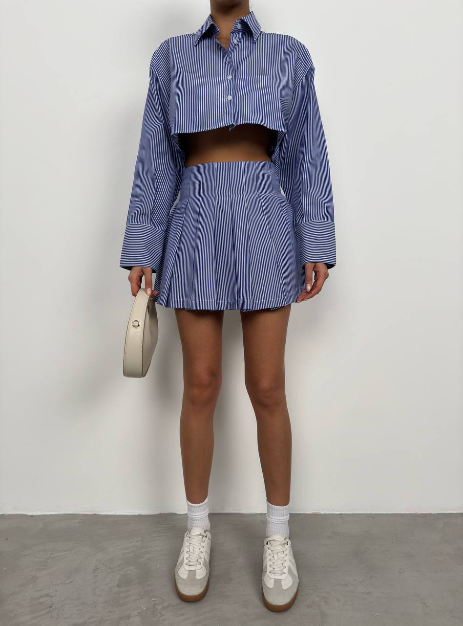 ensemble rayé chemise crop jupe plissée femme