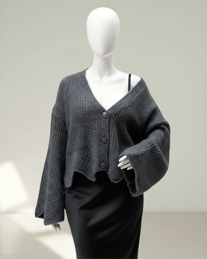 Gilet Oversize en Maille Grise – Cardigan Chic & Minimaliste