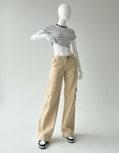 pantalon cargo femme beige coupe large