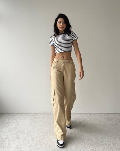 Pantalon Cargo Beige – Coupe Large & Taille Basse