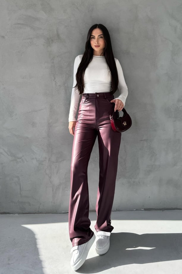 pantalon large simili cuir tenue moderne femme