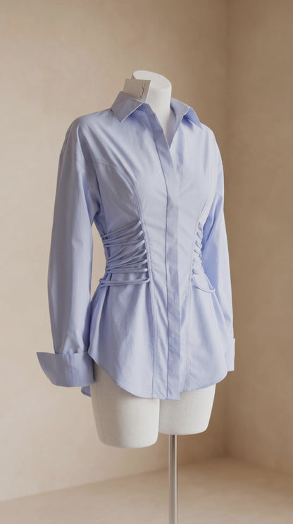 Chemise Corset Structurée – Bleu Élégance Sculptante