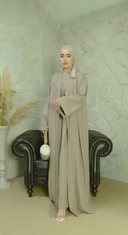 Ensemble Kimono Abaya  avec Robe Sans Manches et Ceinture Intégrée