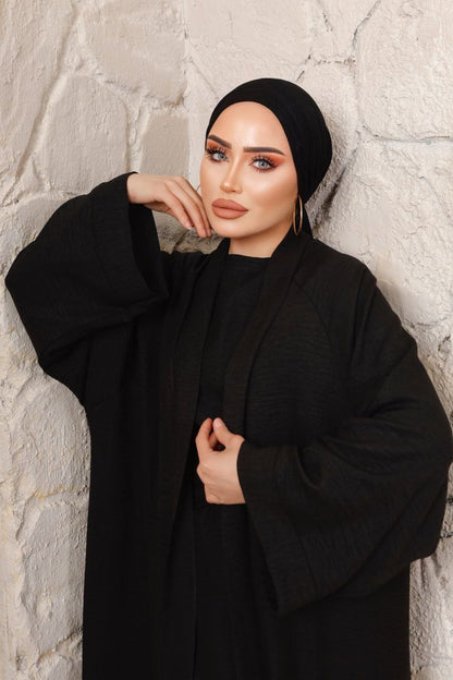 Ensemble Kimono Abaya  avec Robe Sans Manches et Ceinture Intégrée