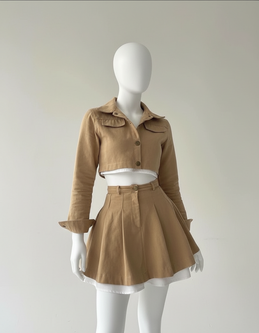 Women's two-piece jacket skirt set Camel lining effect