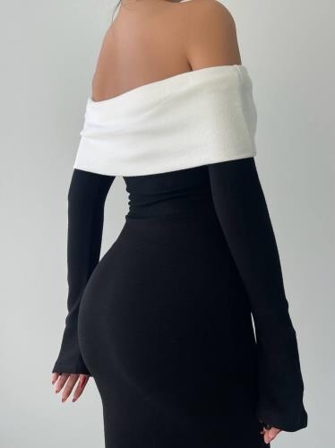 detail decollete bardot robe epaule denudee femme