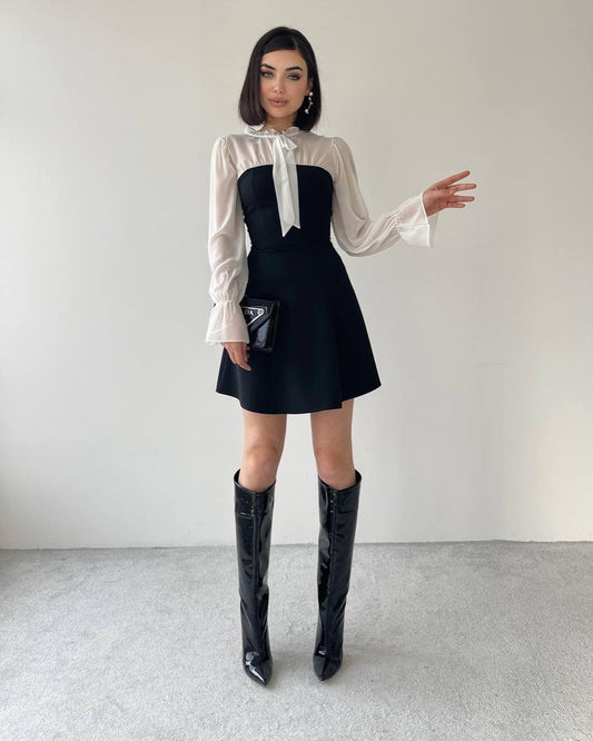 robe bicolore noir blanc femme élégante
