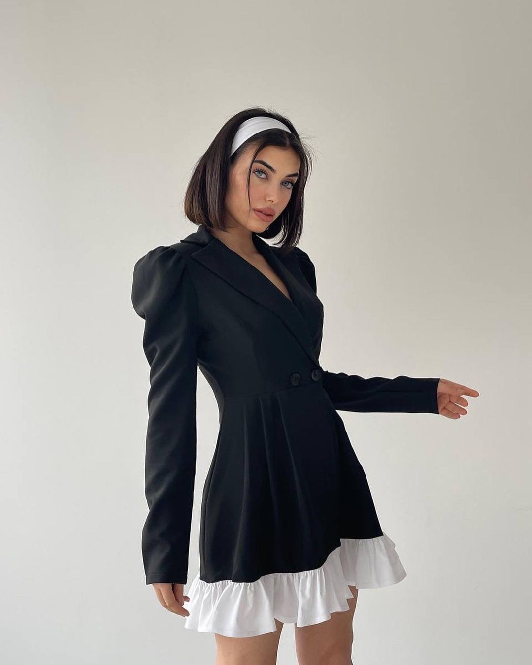 robe blazer femme style couture noir et blanc
