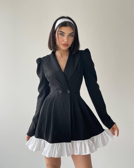 robe blazer noire femme coupe évasée chic