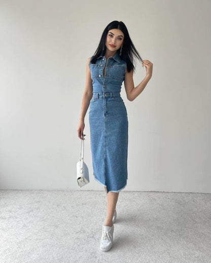 Robe en Denim à Boutons – Coupe Cintrée Chic Été