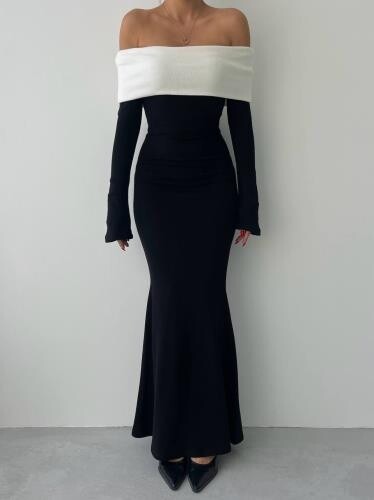robe longue noir blanc silhouette elegante et fluide