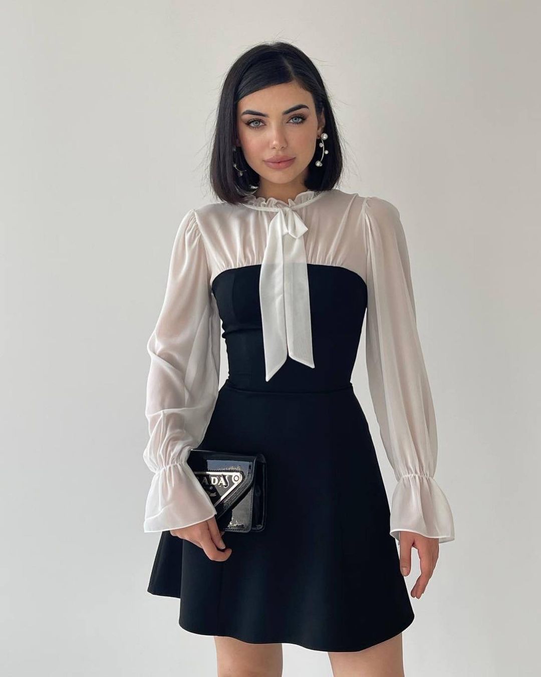 robe manches mousseline nœud lavallière ivoire