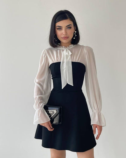 robe manches mousseline nœud lavallière ivoire