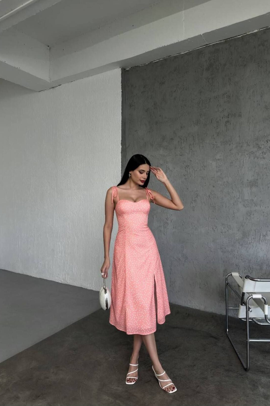 robe midi corail à pois femme