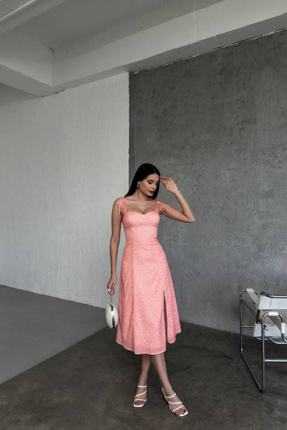 robe midi corail à pois femme