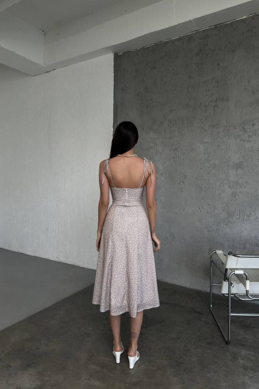 robe taupe à pois chic femme