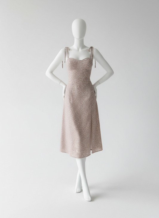 Robe Midi Pois Romantique – Bustier Cœur & Fente Élégante