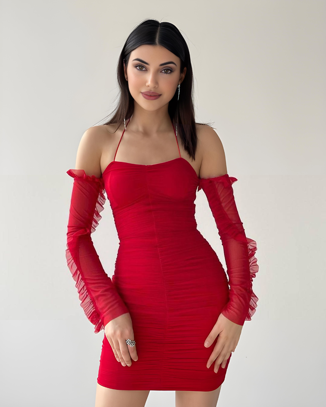 robe rouge moulante manches longues femme
