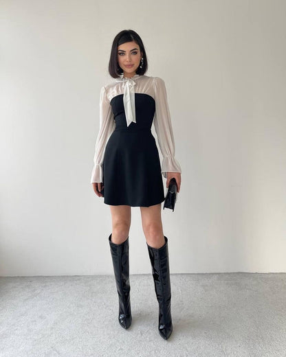 robe soirée femme chic noir et blanc