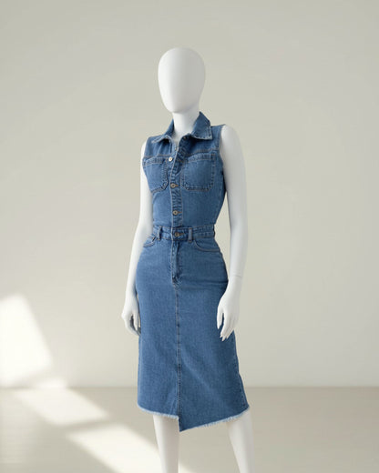 Robe en Denim à Boutons – Coupe Cintrée Chic Été