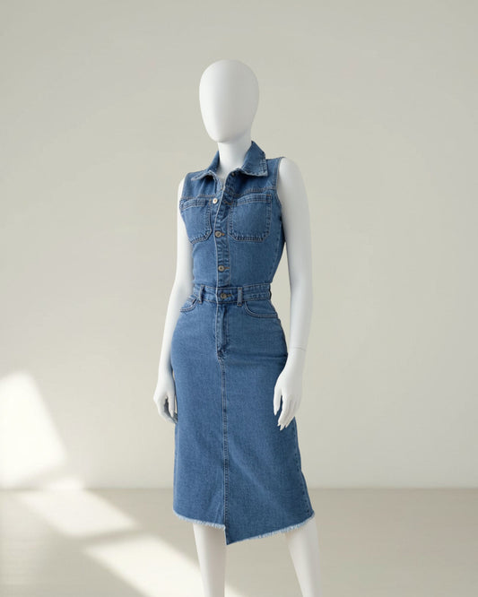 Robe en Denim à Boutons – Coupe Cintrée Chic Été