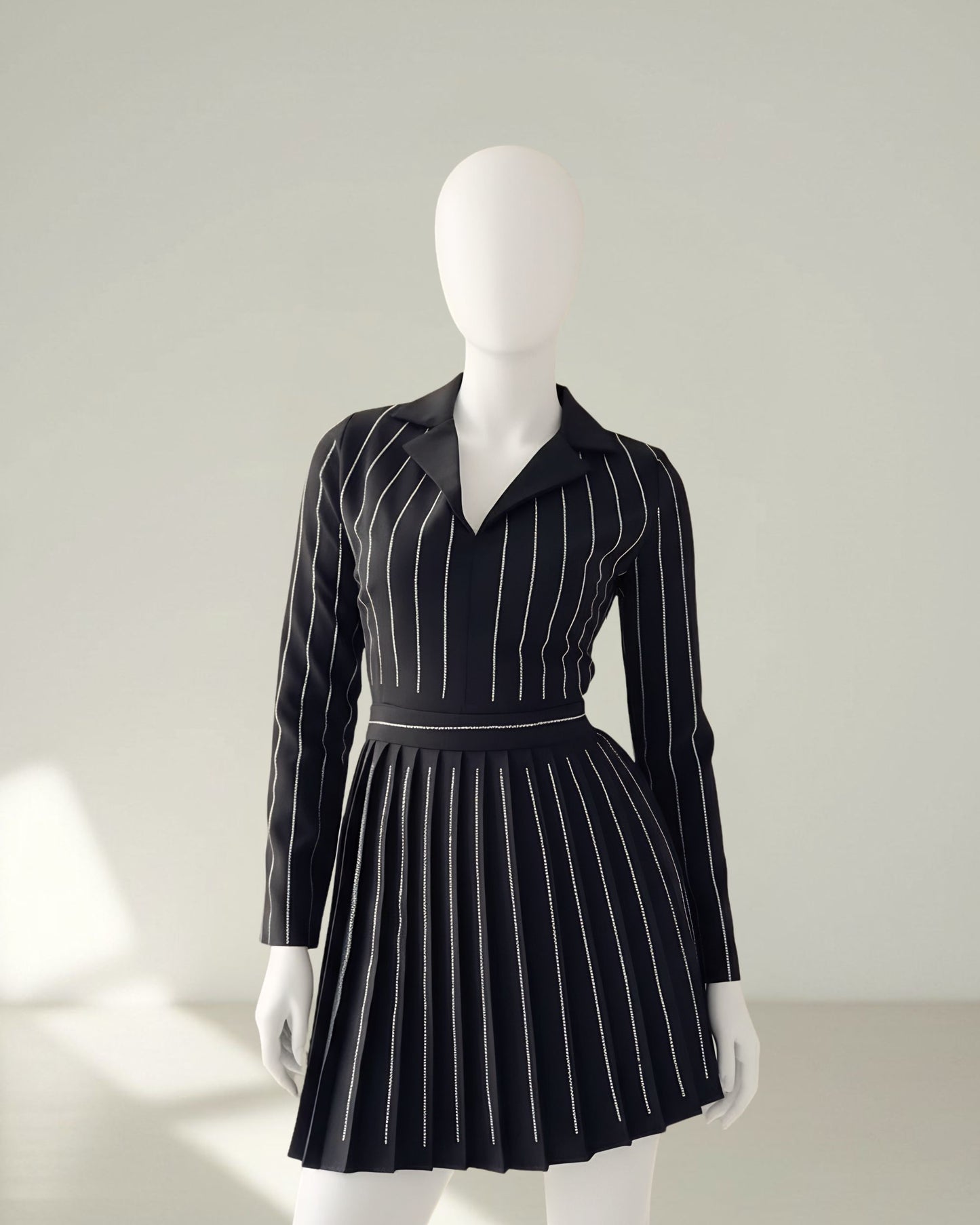 Pleated skater dress with rhinestones 