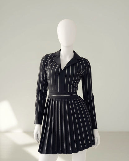 Pleated skater dress with rhinestones 