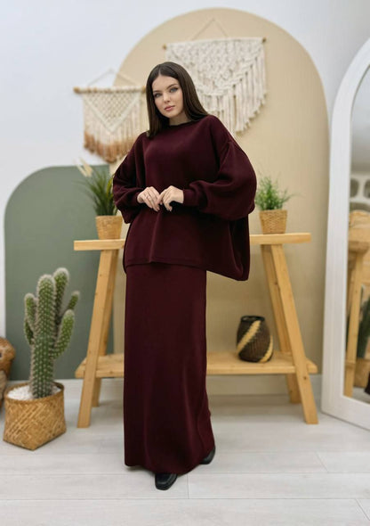 ensemble femme jupe longue fluide bordeaux