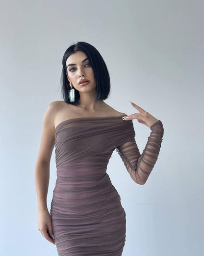 Robe cocktail taupe